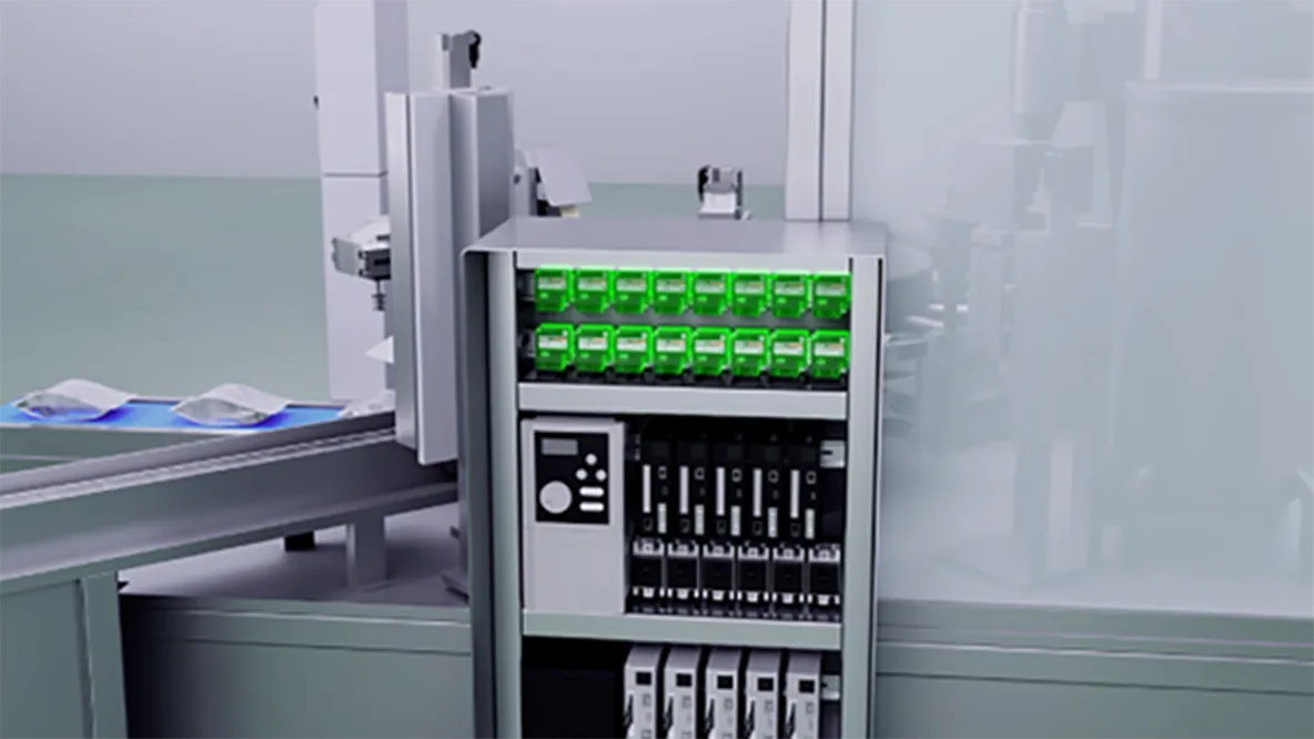 工业电控柜布线系统(绿色电缆排列)